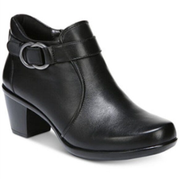 Naturalizer Elisa Leather Ankle Booties Buckle Cushioned Collar Zip Up 6 Black - Picture 1 of 17